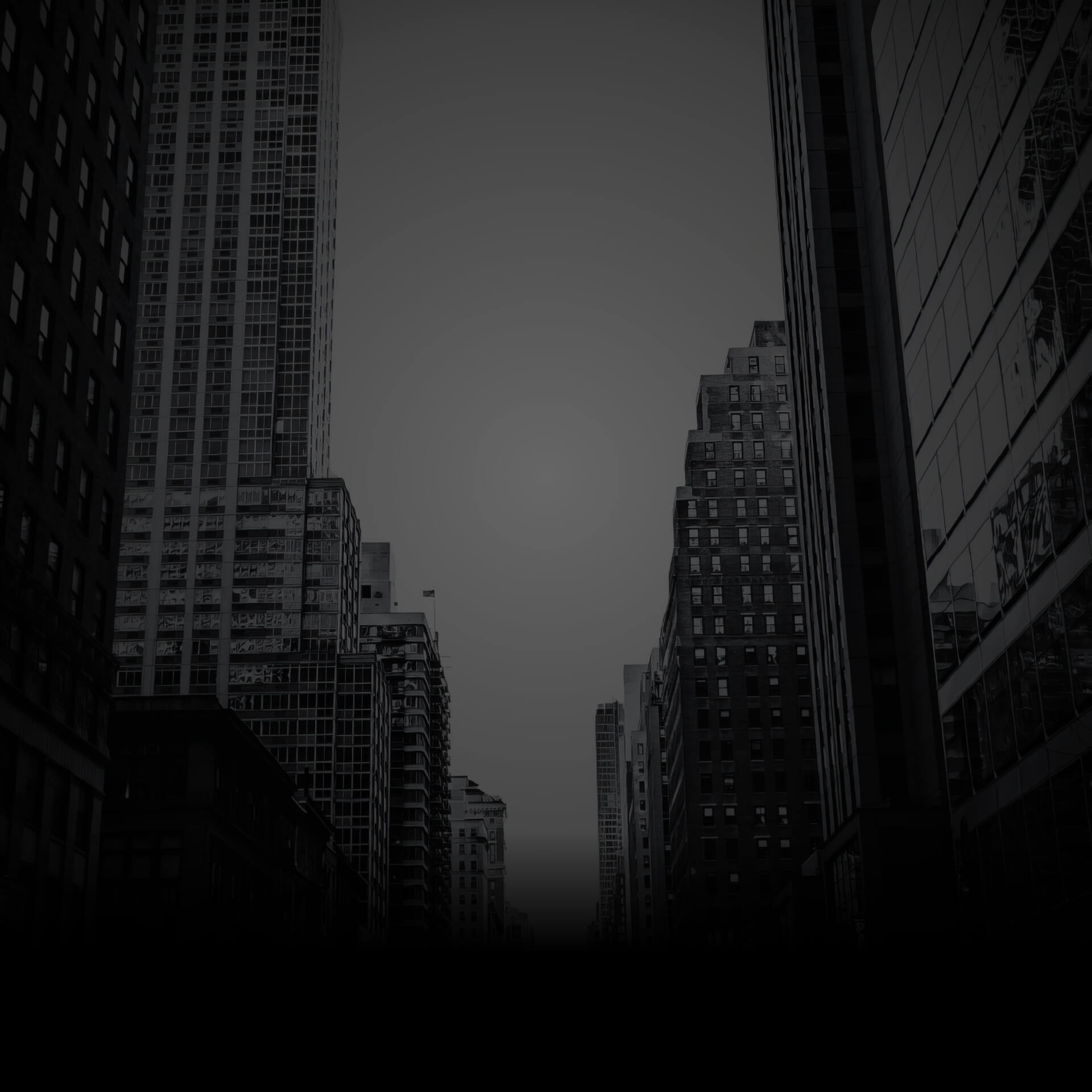 Dark city skyline with high-rise buildings